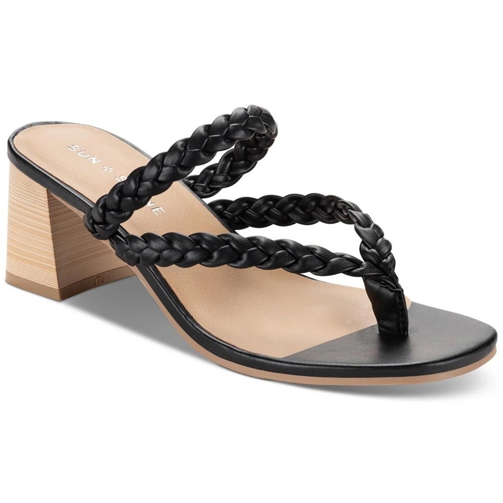 NWOT Sun + Stone Winnie Braided Slip On Slide Sandal Black Tan Size 9